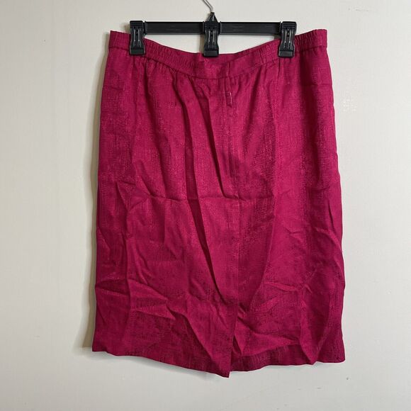 Unbranded Fushia Pink Womens Skirt 100 % Silk Lined Zip Elastic Waist Size 14P - Picture 2 of 3